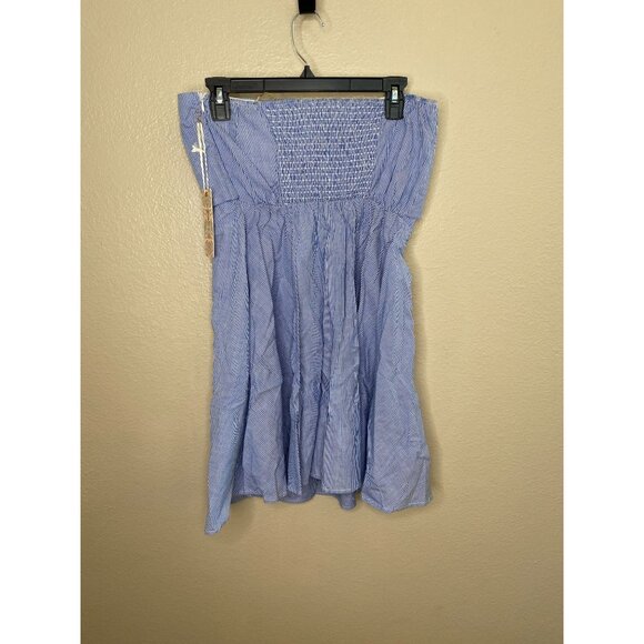 Iris Womens Striped Blue Sleeveless Dress With Tie-Front Detail Cotton Large NEW - Picture 3 of 8